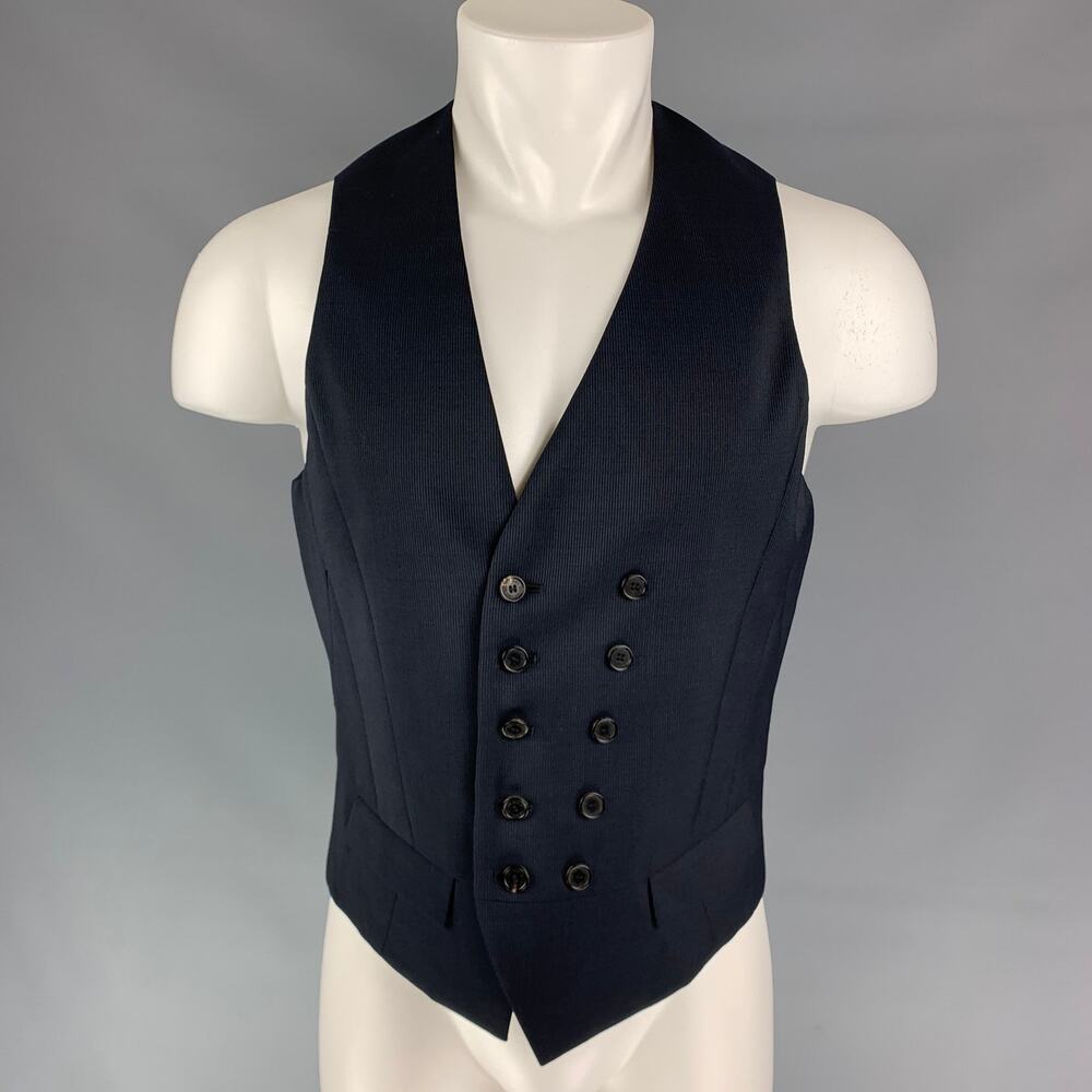 NEIL BARRETT Size 38 Black Pinstripe Wool Double Breasted Vest